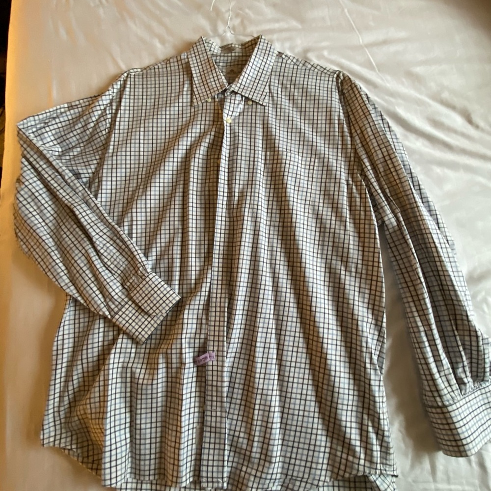 Peter Millar XL 100% Coltron Spread Collar Plaid Black & Blue
